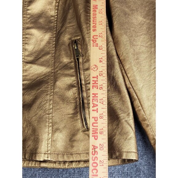 Baccini Metallic Gold Faux Leather Biker Motorcycle Bomber Jacket Women Sz M - Picture 8 of 12